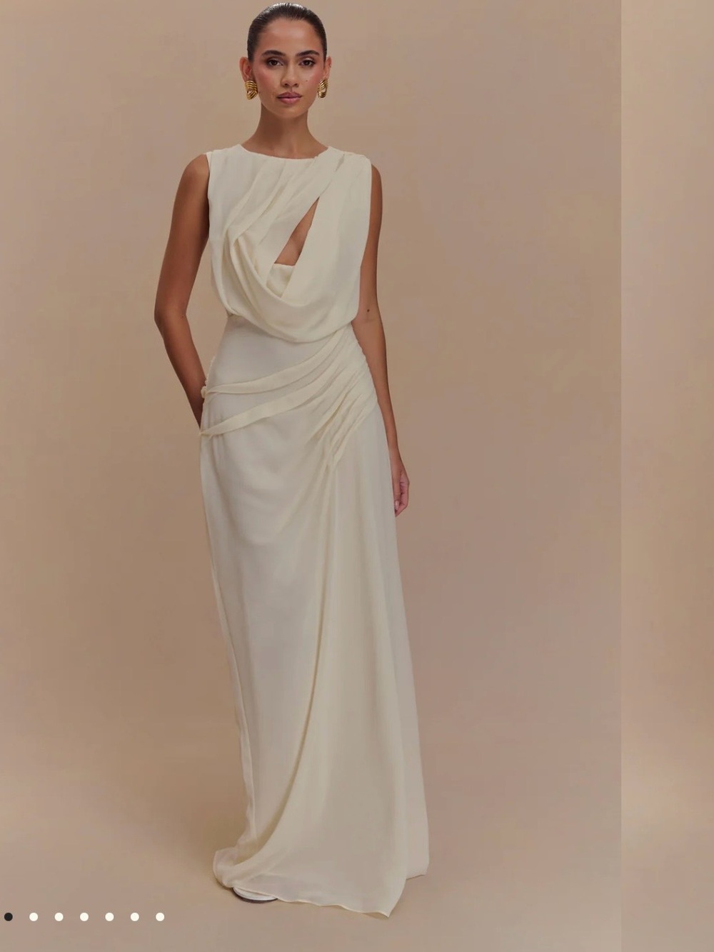 Meshki Cream Draped Maxi Gown